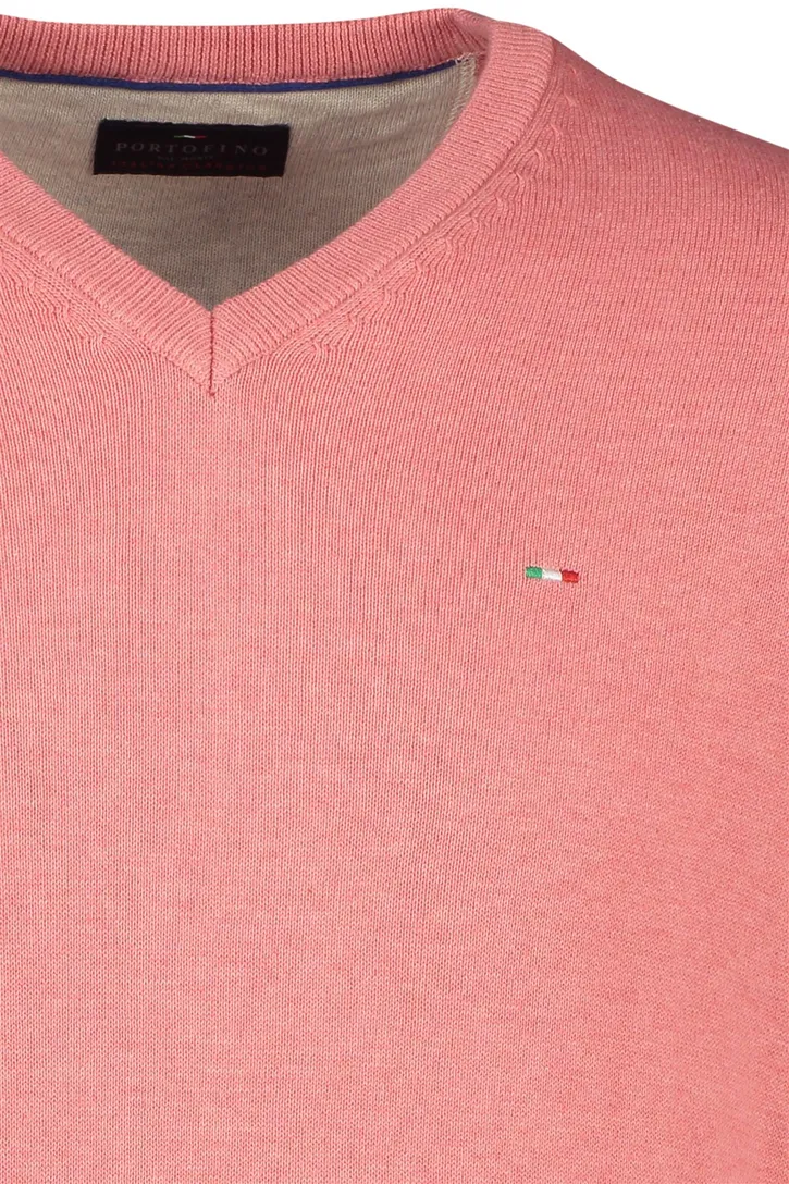 Portofino trui v-hals roze effen gemêleerd katoen
