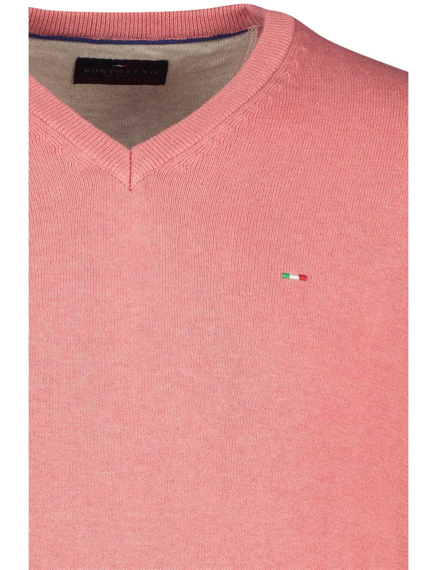 Portofino trui v-hals roze effen katoen met logo