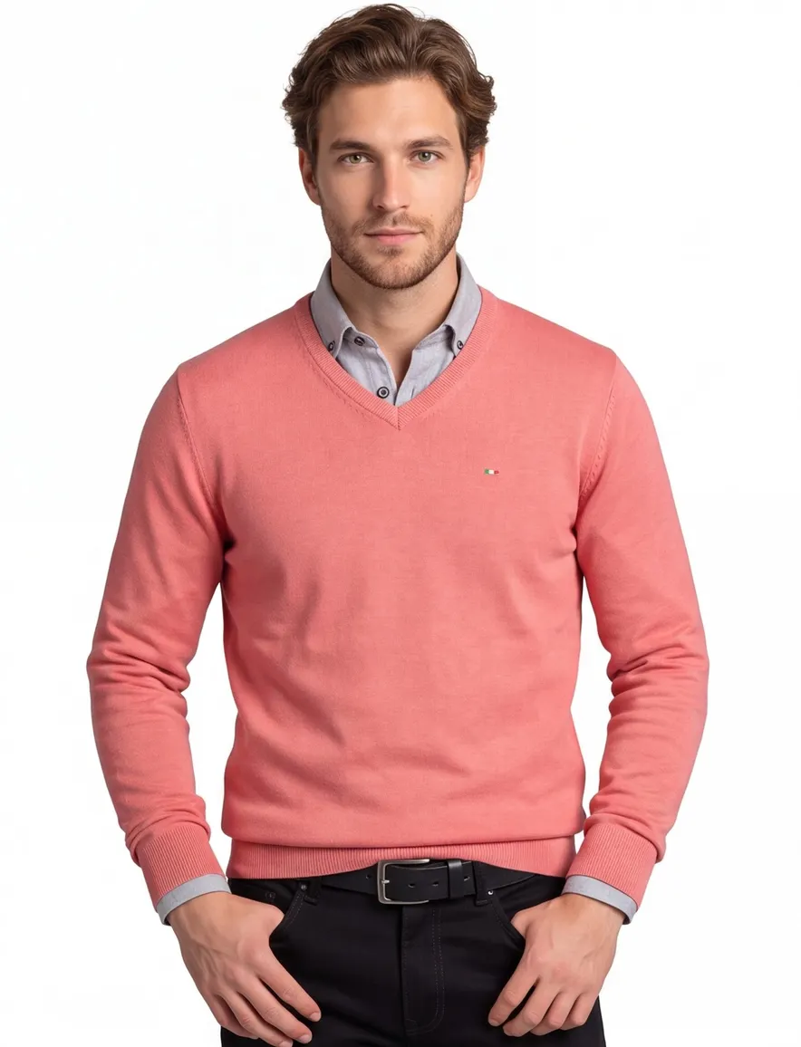 Portofino trui v-hals roze effen katoen met logo