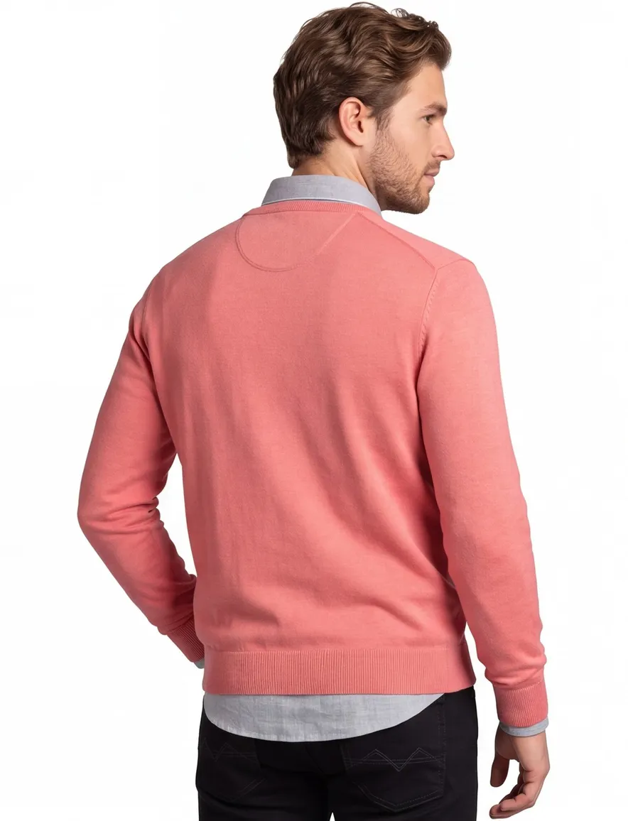 Portofino trui v-hals roze effen katoen met logo