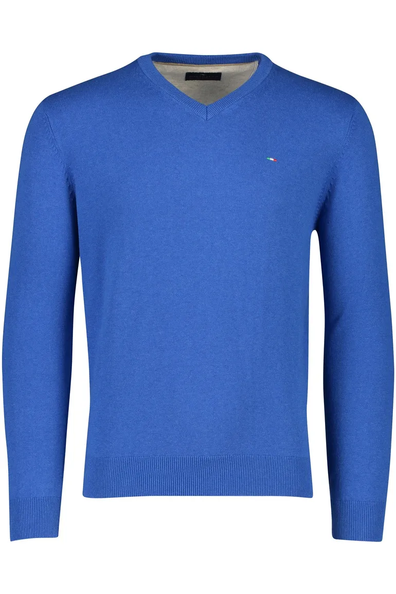 Portofino trui v-hals middelblauw effen katoen