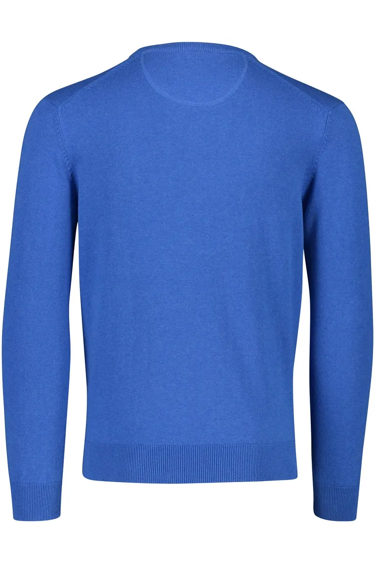 Portofino trui v-hals middelblauw effen katoen