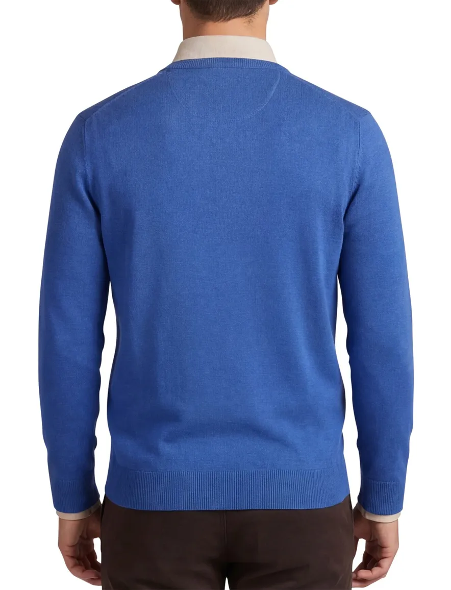 Portofino trui v-hals middelblauw effen katoen