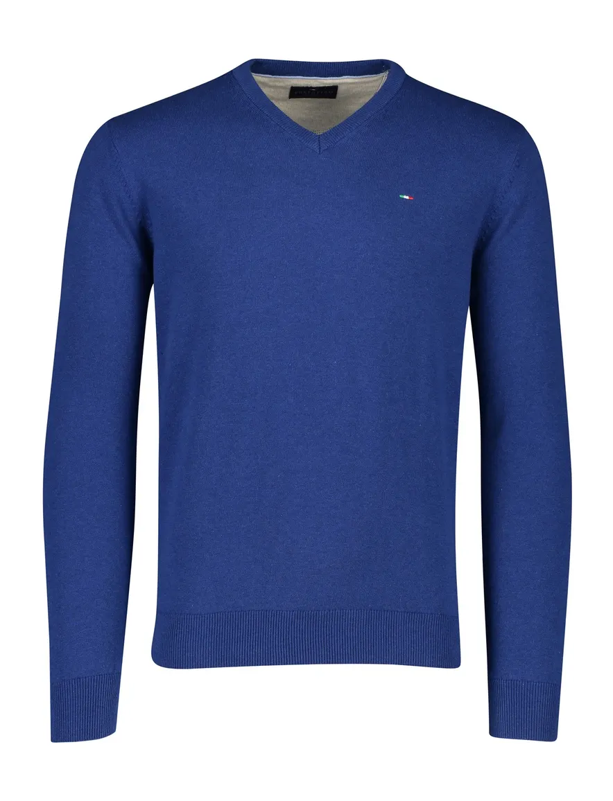 Portofino trui v-hals blauw effen 100% katoen