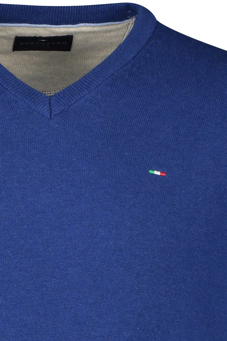 Portofino trui v-hals blauw effen 100% katoen