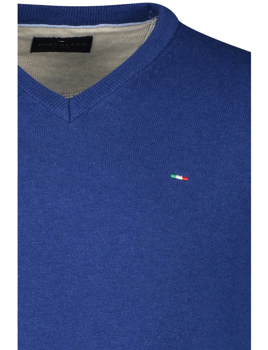 Portofino trui v-hals blauw effen 100% katoen