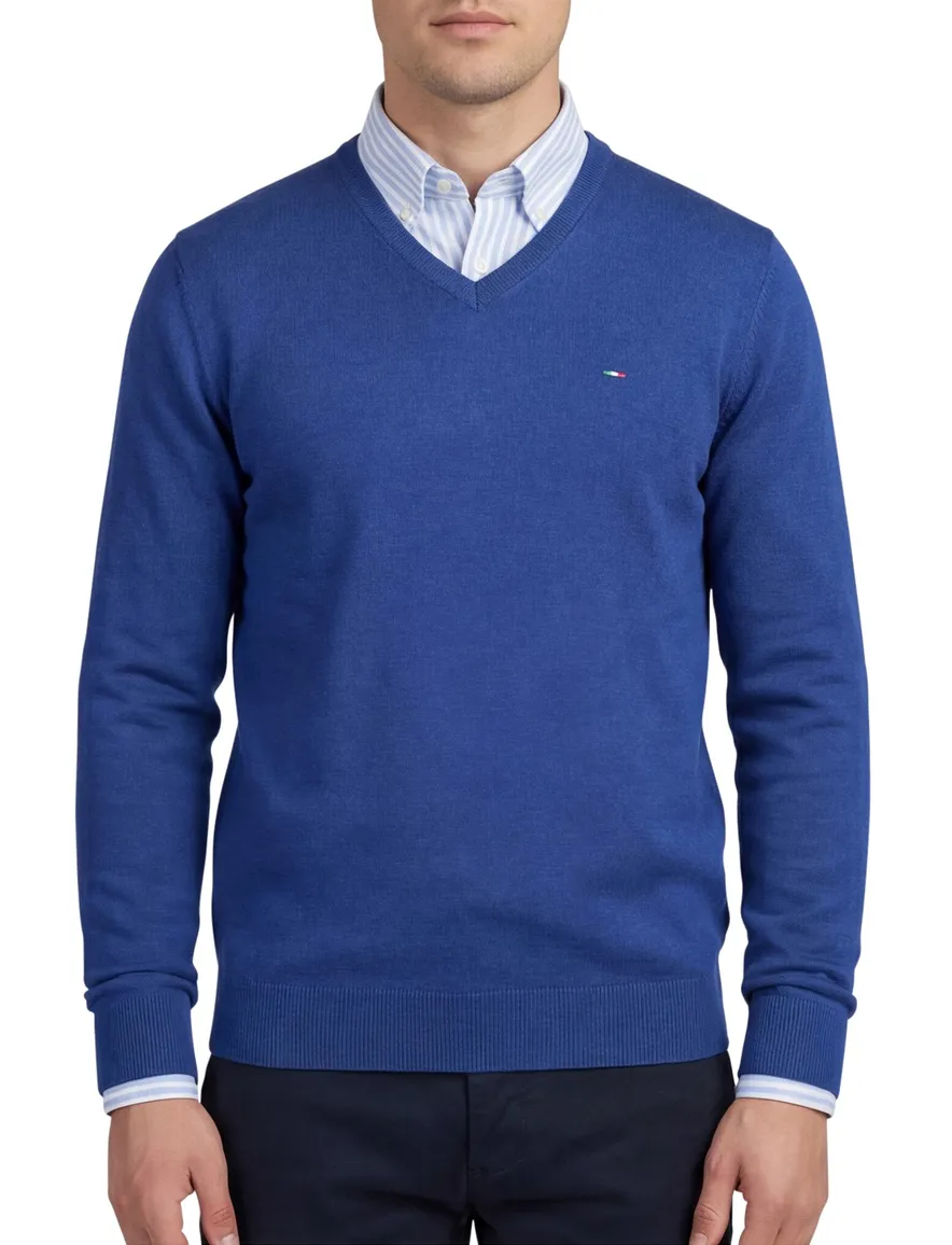 Portofino trui v-hals blauw effen 100% katoen