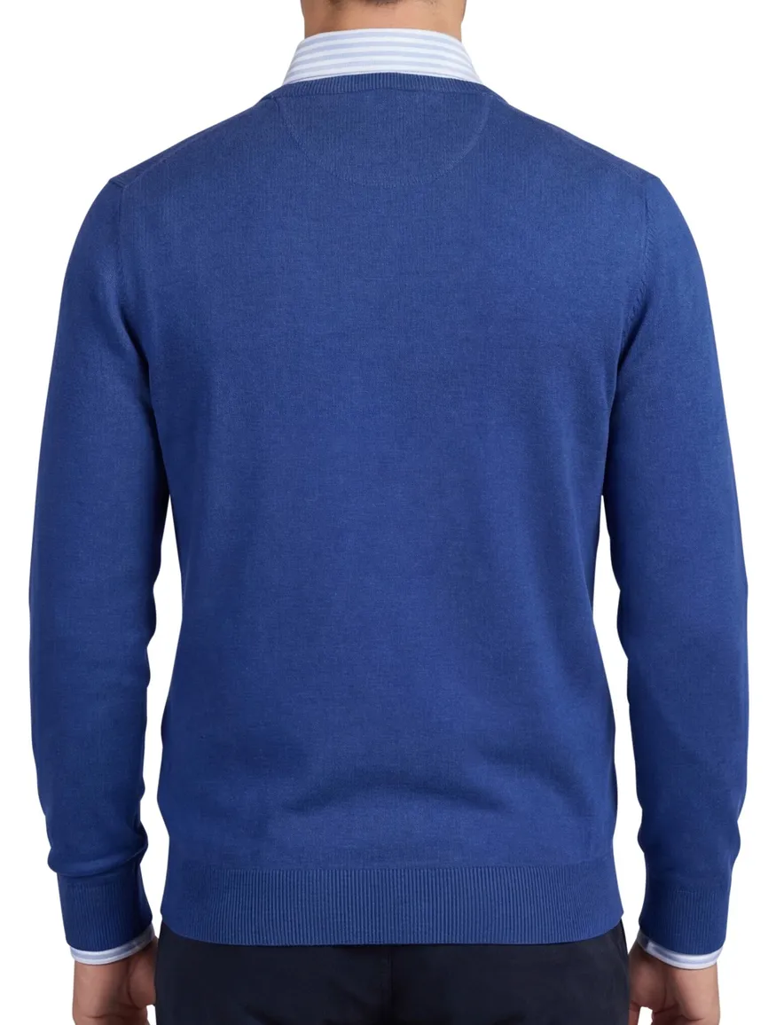 Portofino trui v-hals blauw effen 100% katoen