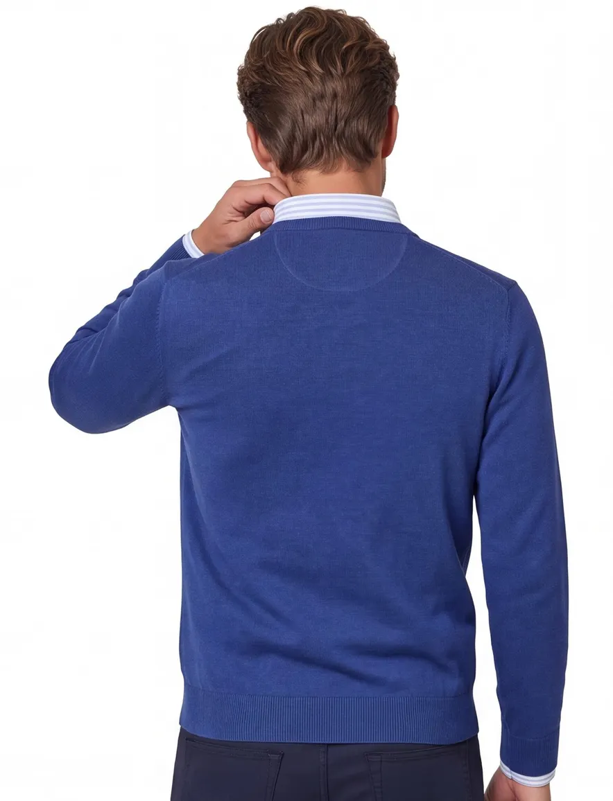 Portofino trui v-hals blauw effen 100% katoen