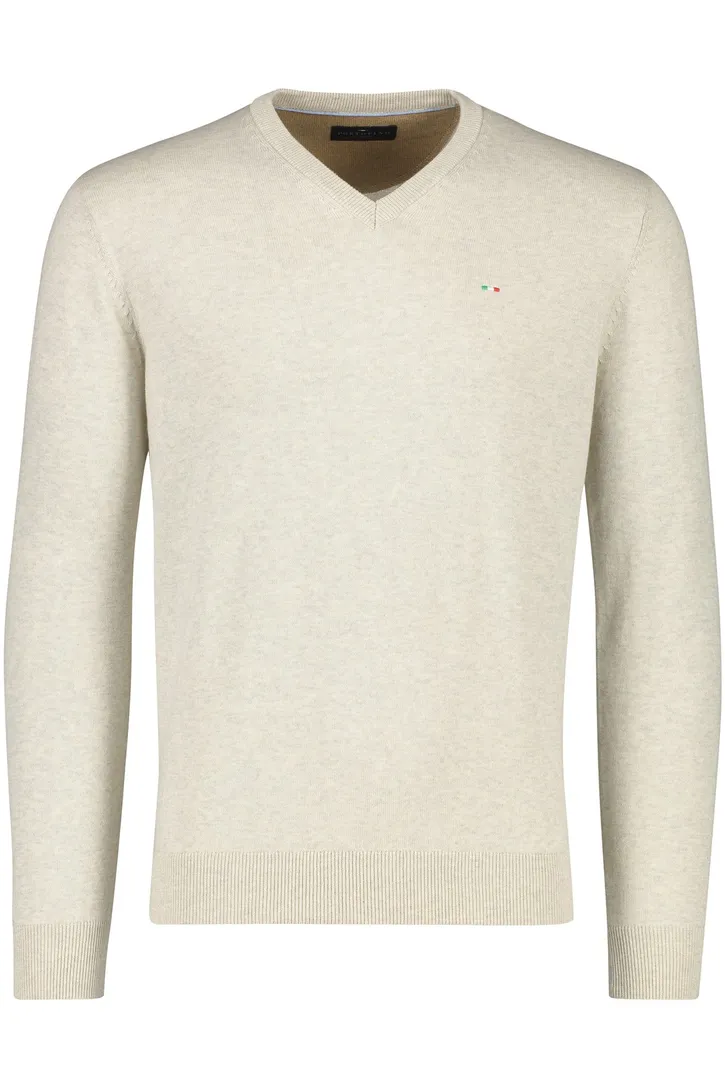 Portofino trui v-hals beige effen gemêleerd katoen