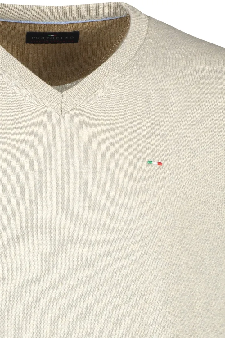 Portofino trui v-hals beige effen gemêleerd katoen