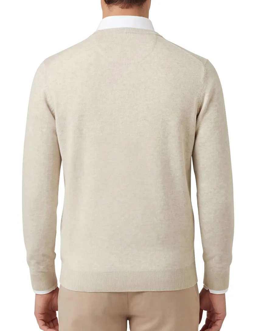 Portofino trui v-hals beige effen gemêleerd katoen