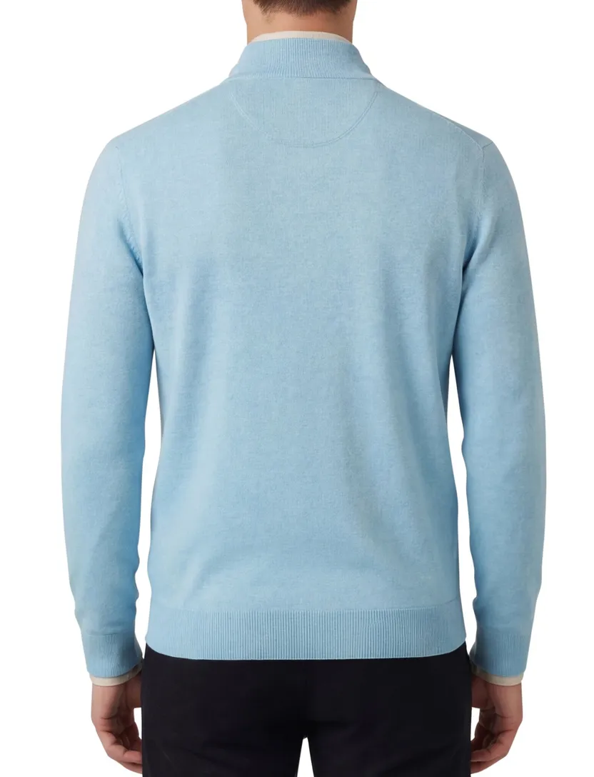 Half zip lichtblauw Portofino trui katoen