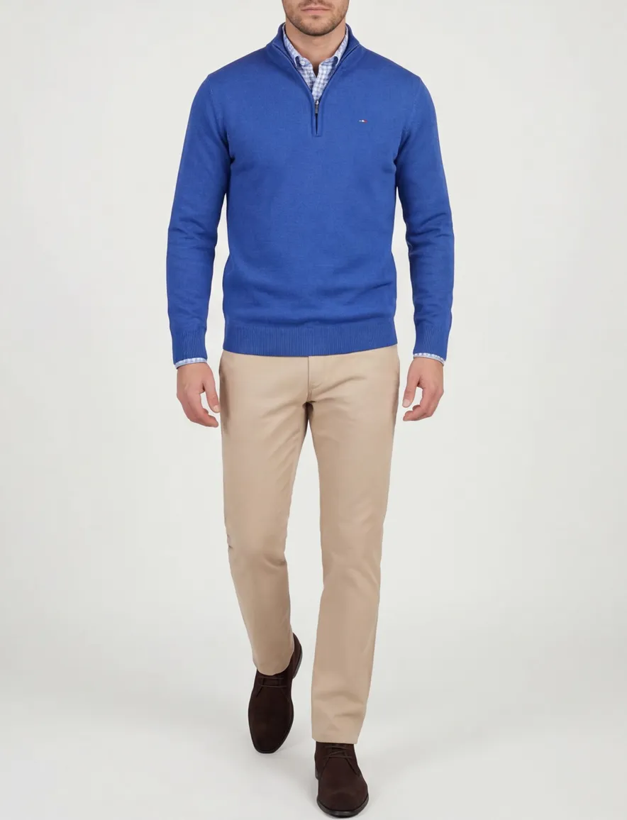 Portofino half zip blauw katoenen trui