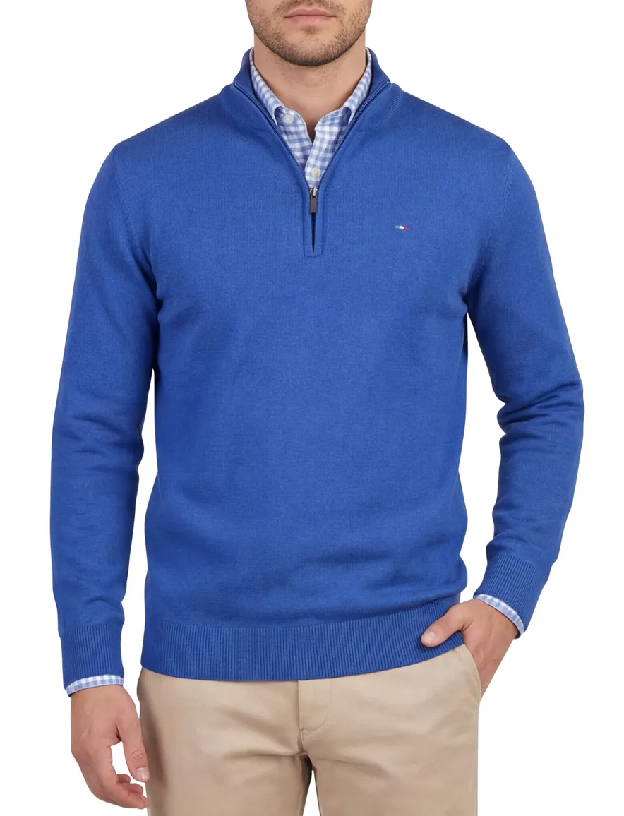 Portofino half zip blauw katoenen trui