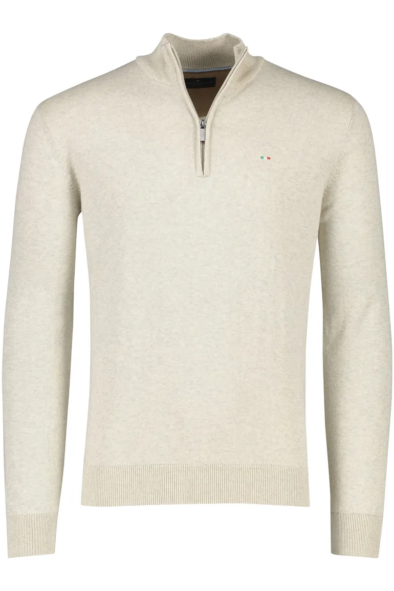 Half zip beige gemêleerd Portofino trui katoen