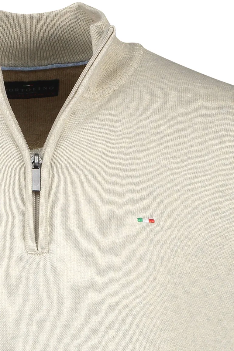 Half zip beige gemêleerd Portofino trui katoen
