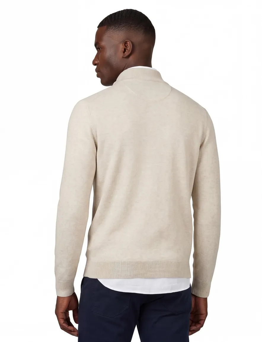 Half zip beige gemêleerd Portofino trui katoen