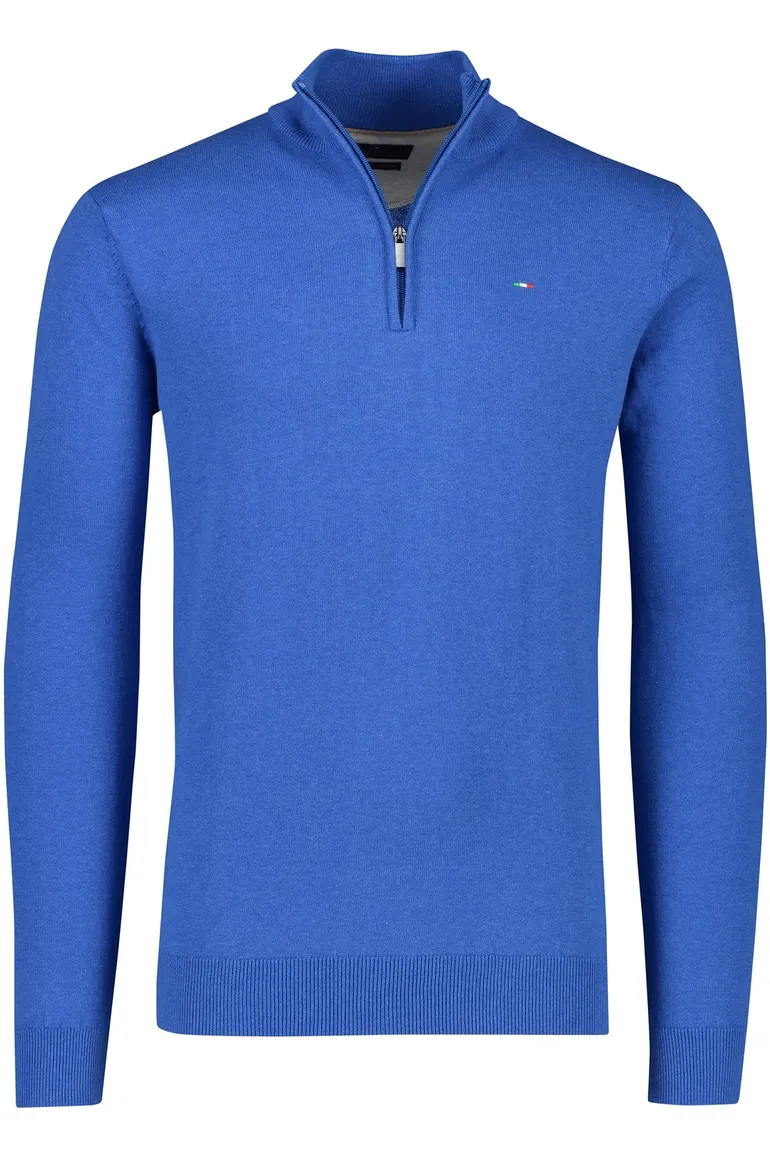 Portofino sweater half zip effen blauw katoen