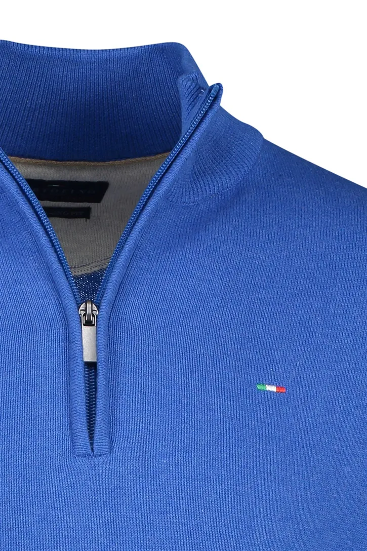 katoenen Portofino sweater half zip effen blauw