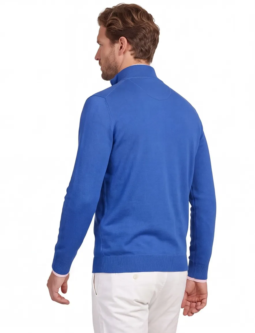 Portofino sweater half zip effen blauw katoen