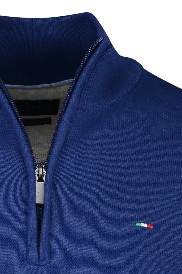 Portofino sweater half zip effen kobaltblauw katoen