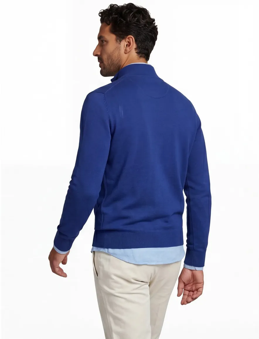 Portofino sweater half zip effen kobaltblauw katoen