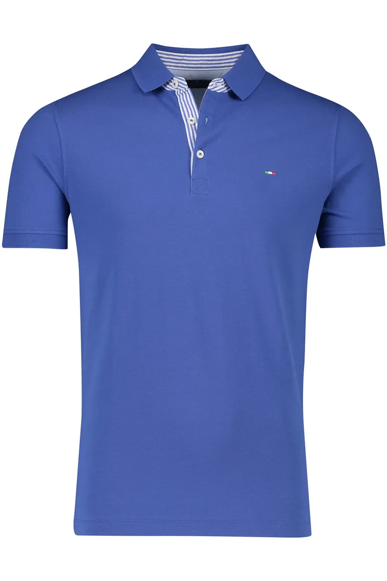 Blauw Portofino poloshirt 3-knoops korte mouw katoen
