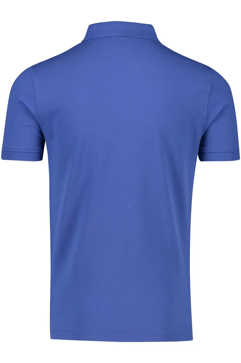Blauw Portofino poloshirt 3-knoops korte mouw katoen