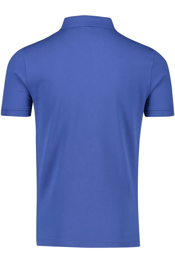 Poloshirt 3-knoops Portofino blauw katoen korte mouw
