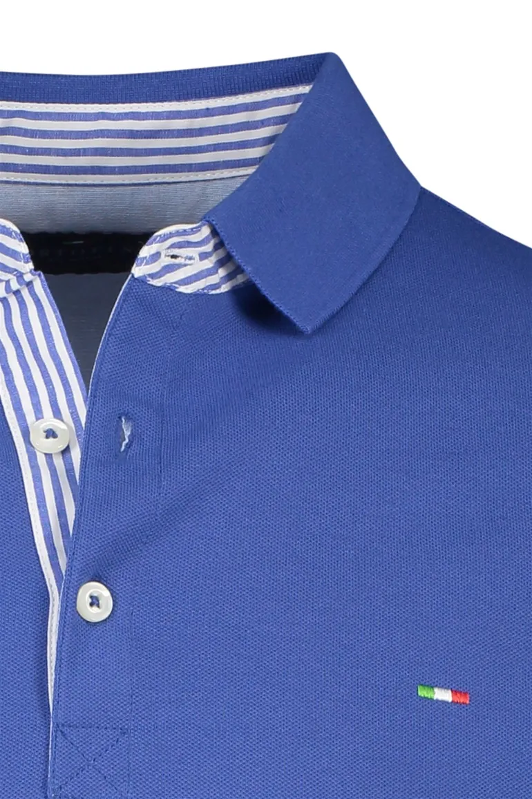 Blauw Portofino poloshirt 3-knoops korte mouw katoen