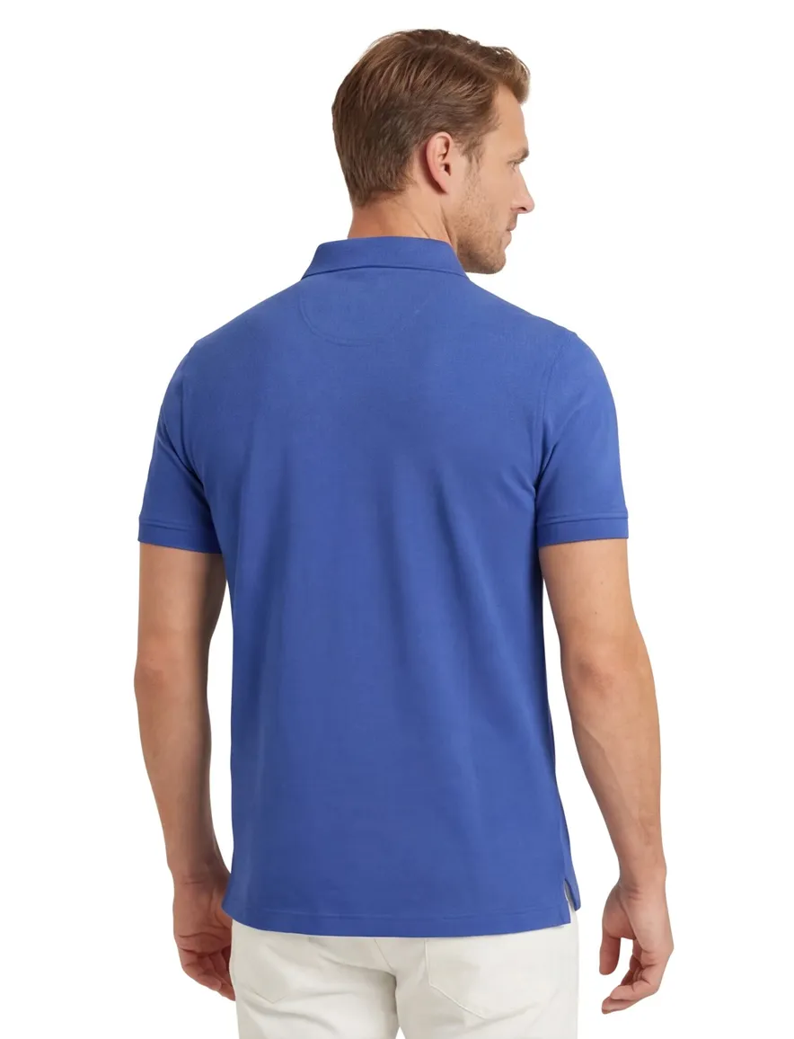 Blauw Portofino poloshirt 3-knoops korte mouw katoen