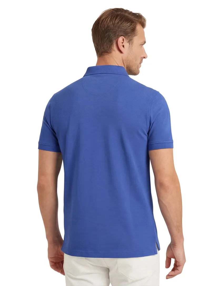 Poloshirt 3-knoops Portofino blauw katoen korte mouw