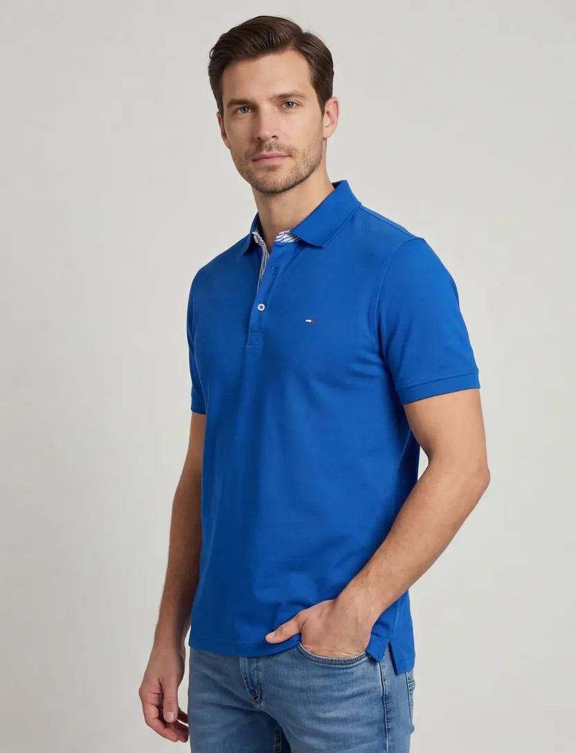 Poloshirt blauw Portofino katoen 3-knoops