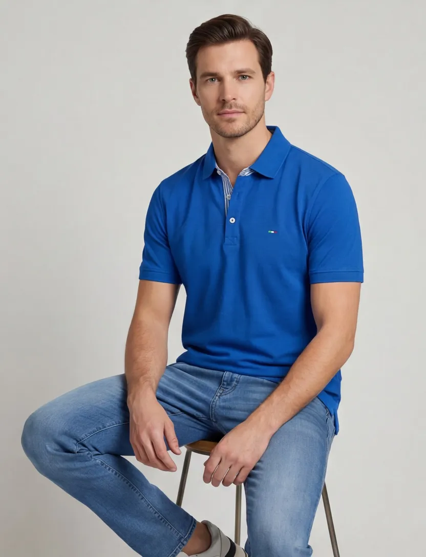 Poloshirt blauw Portofino katoen 3-knoops