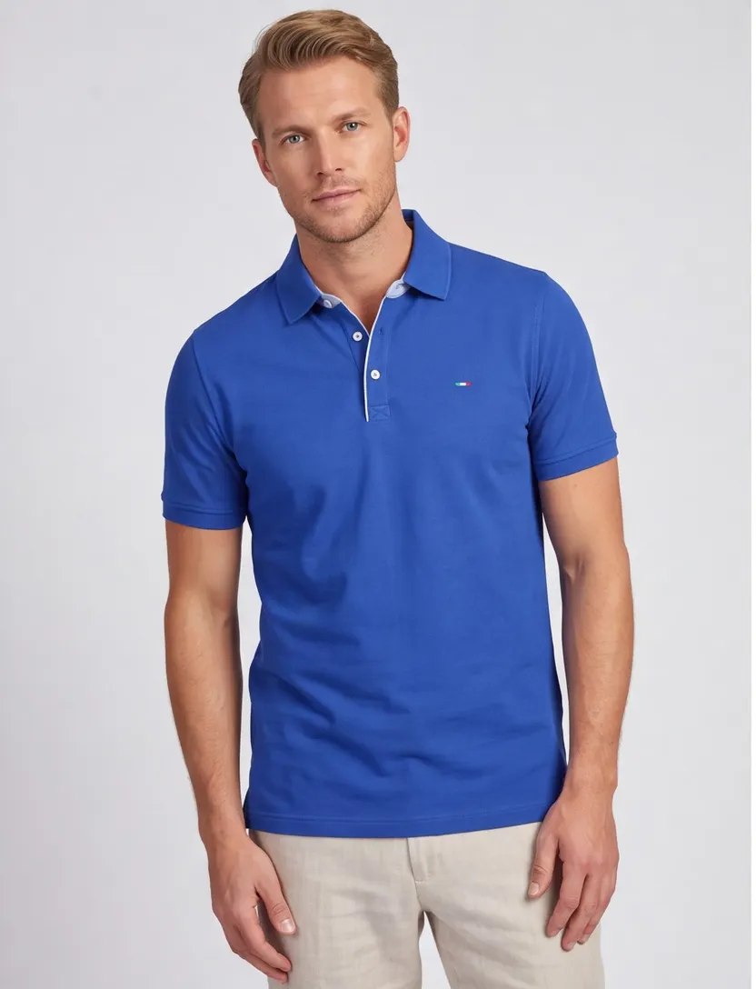 Portofino extra lange blauwe polo korte mouw