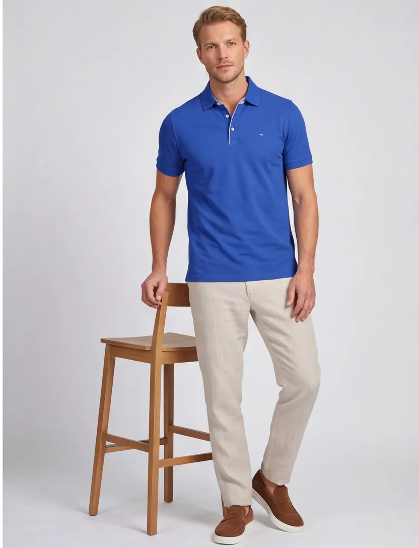 Portofino extra lange blauwe polo korte mouw