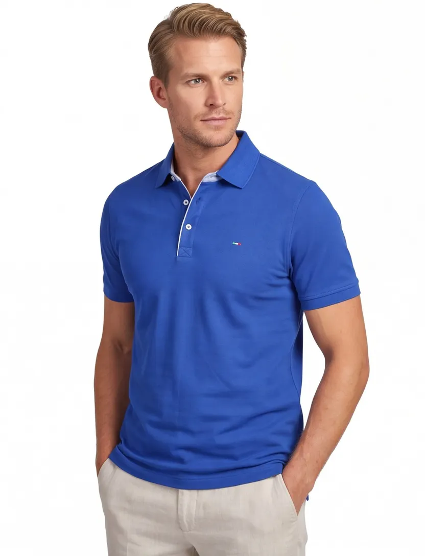 Portofino extra lange blauwe polo korte mouw