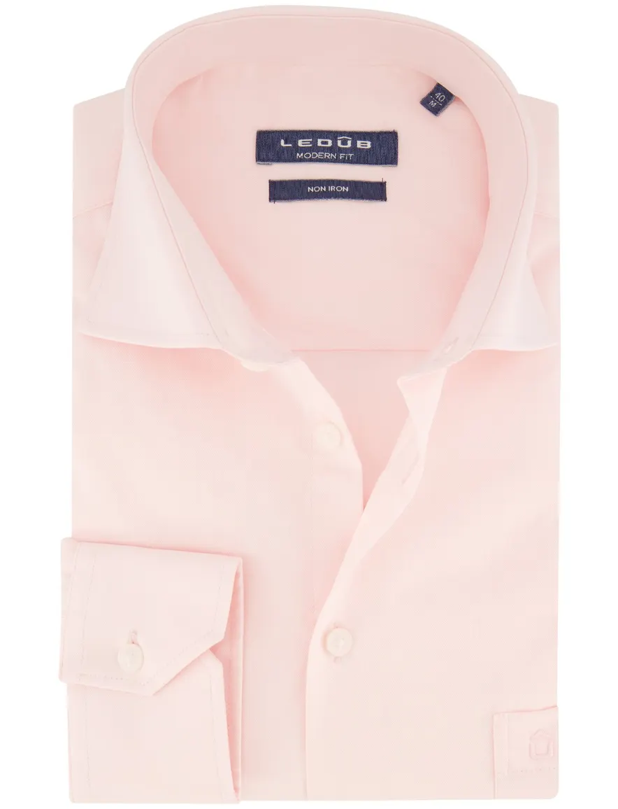 Ledub business overhemd Modern Fit New lichtroze effen katoen
