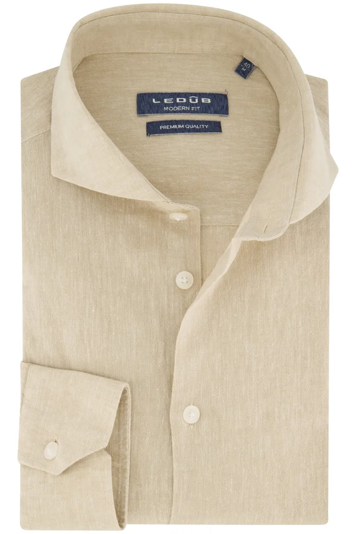 Ledub overhemd beige gemêleerd normale fit