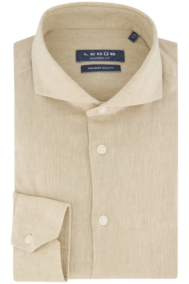 Ledub overhemd beige gemêleerd normale fit