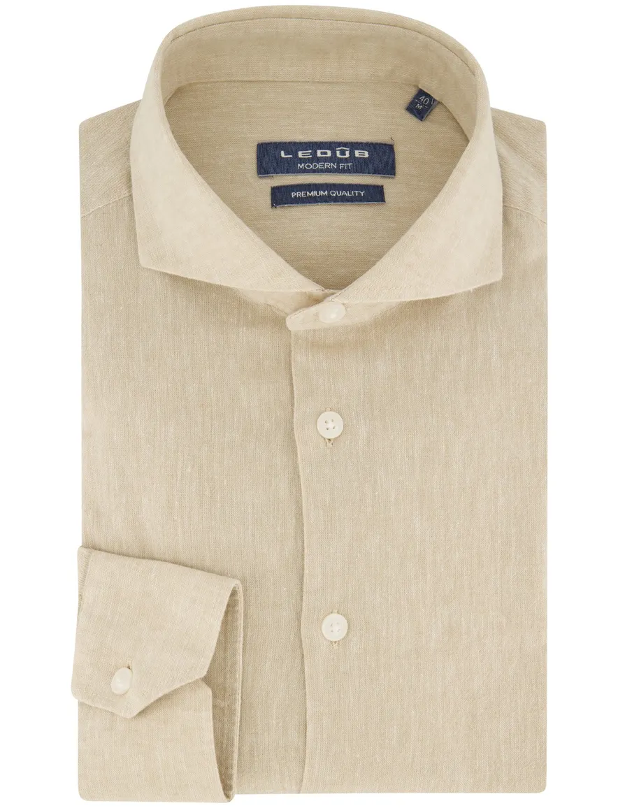 Ledub overhemd beige gemeleerd