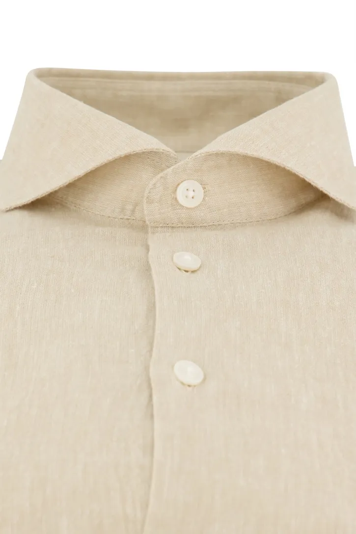 Ledub overhemd beige gemêleerd normale fit