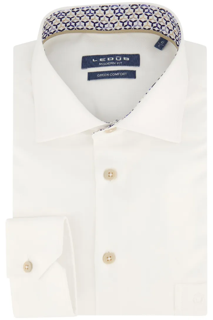 Ledub overhemd modern fit wit effen