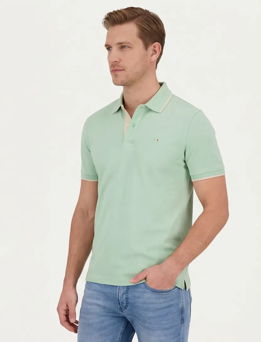 Katoenen Portofino polo normale fit effen groen