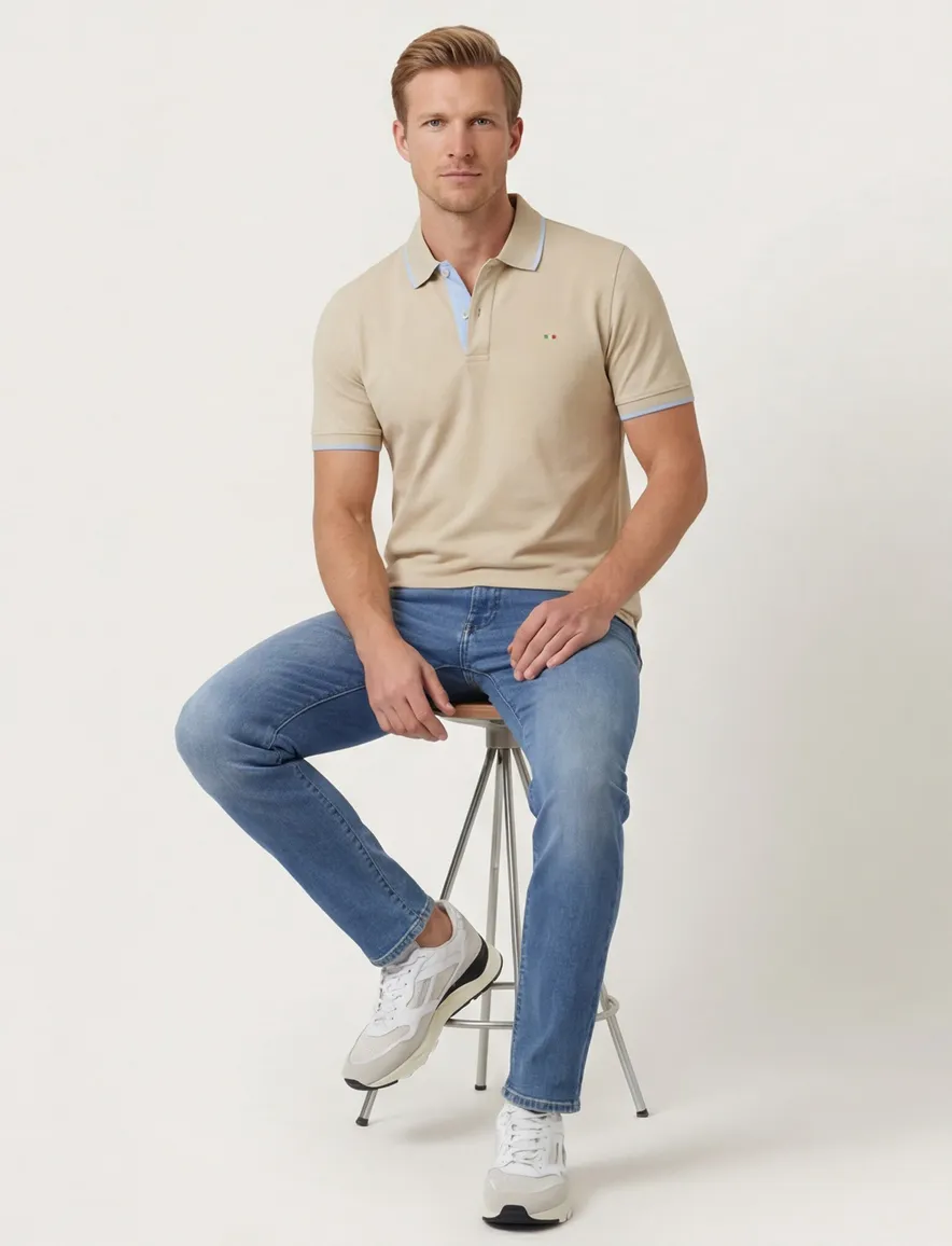 2-knoops Portofino polo beige
