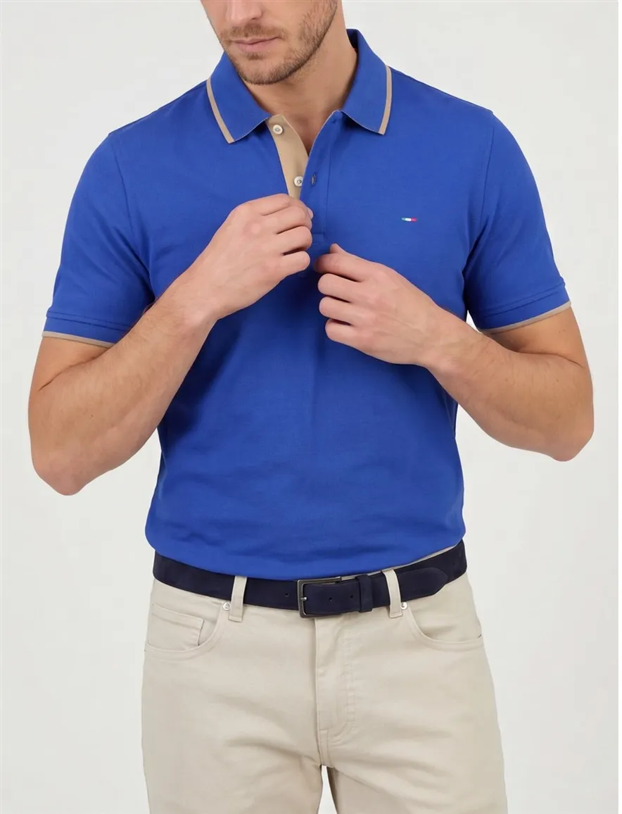 Extra lange Portofino polo blauw 2-knoops