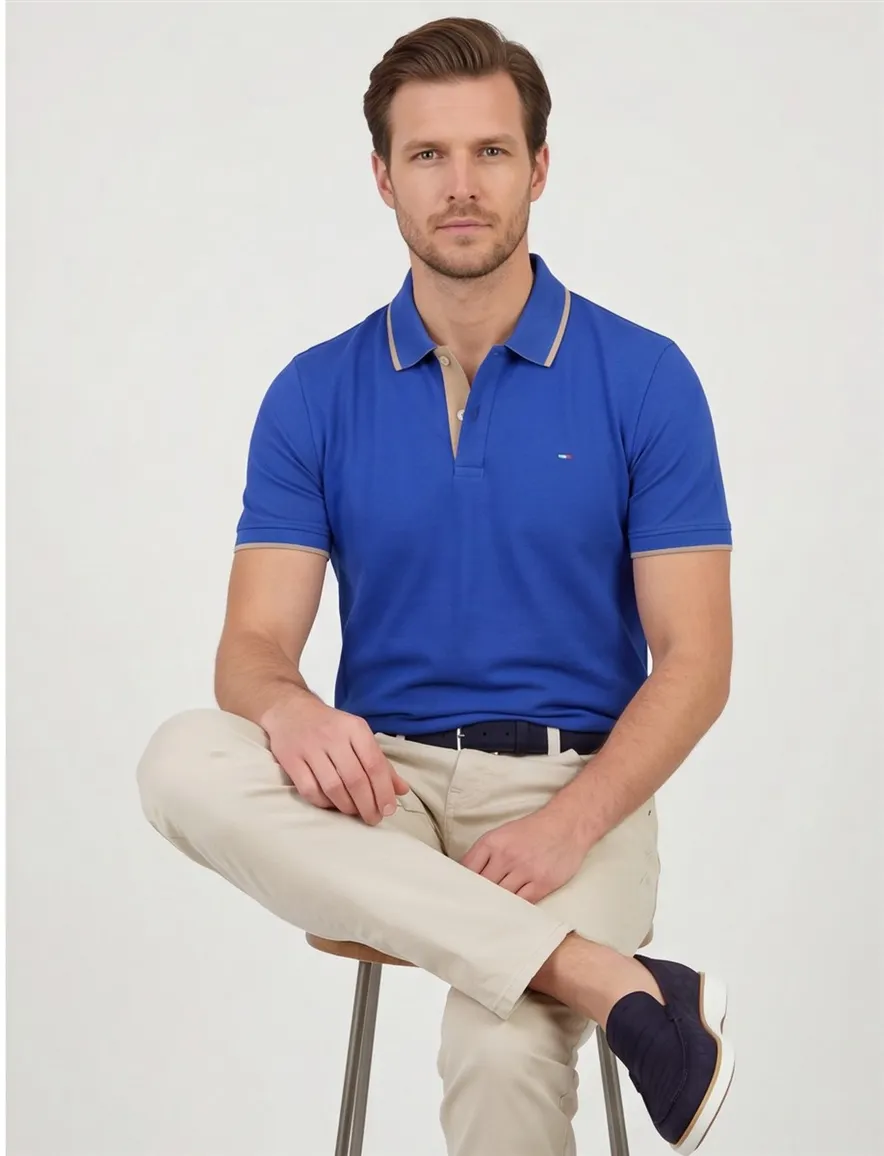 Extra lange Portofino polo blauw 2-knoops