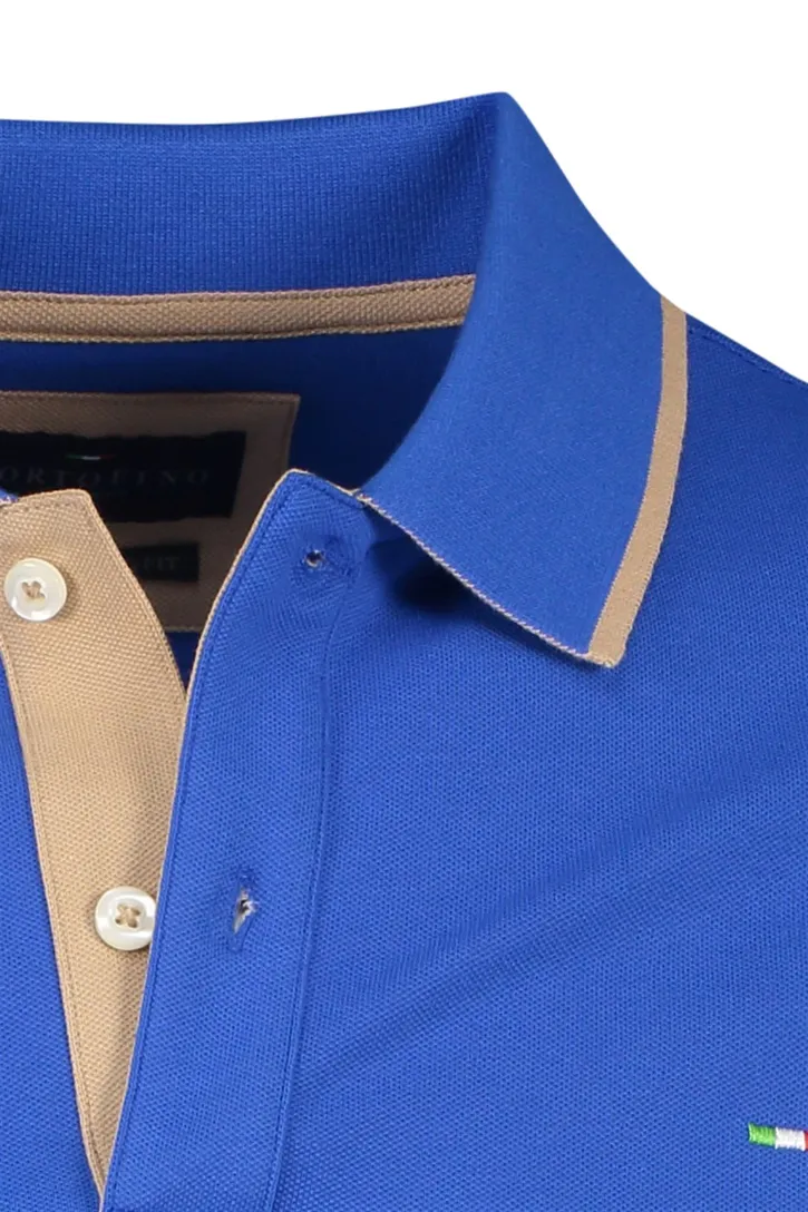 Blauw 2-knoops extra lange Portofino polo korte mouw