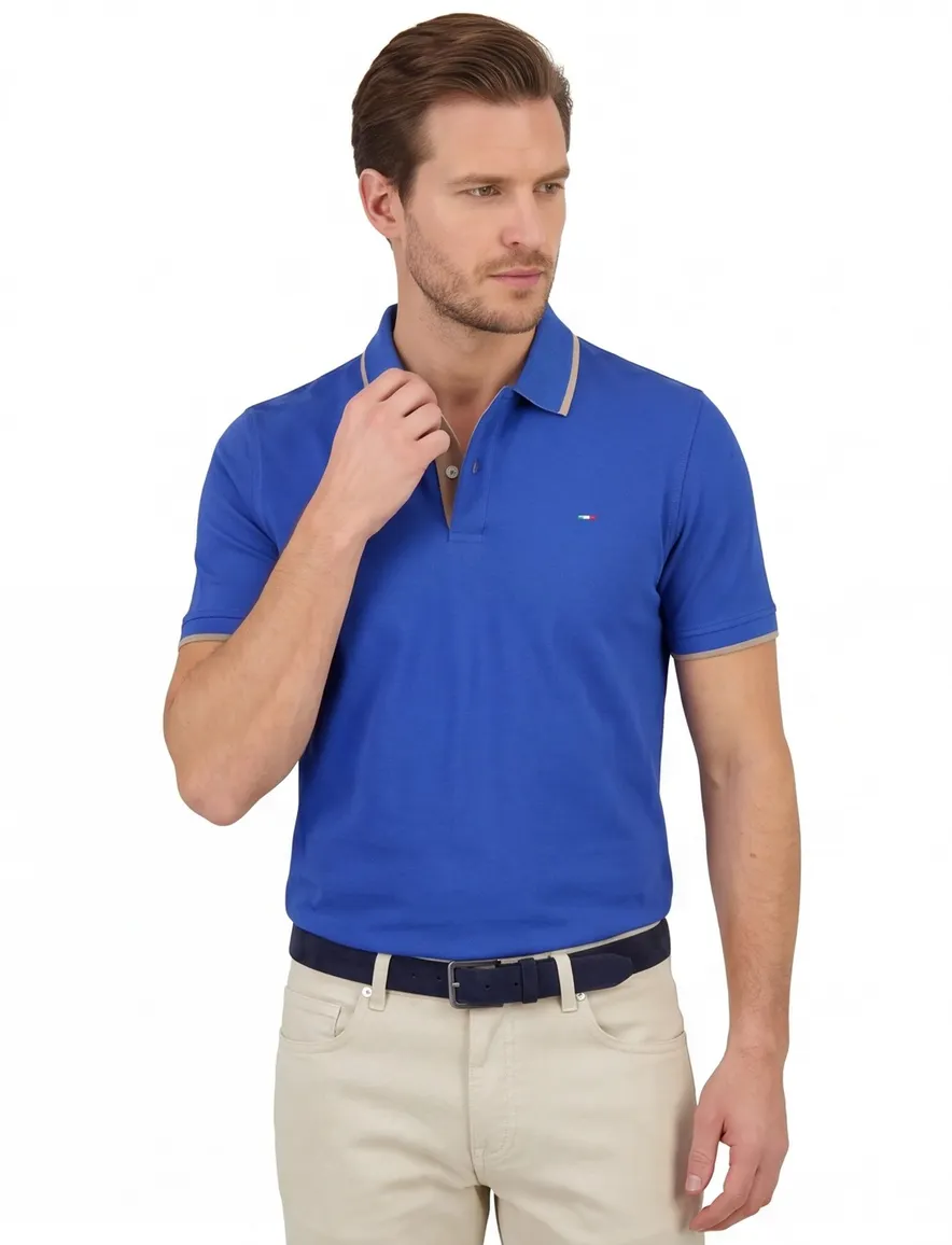 Extra lange Portofino polo blauw 2-knoops